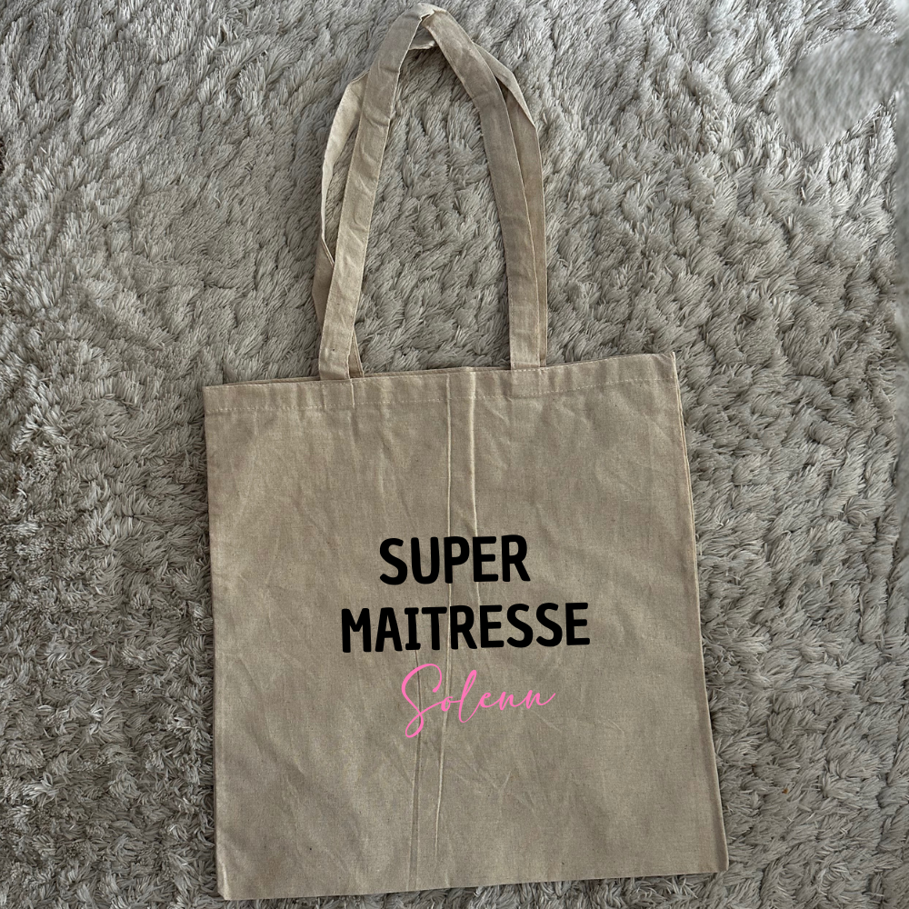 Tote bag Super Maitresse + prénom
