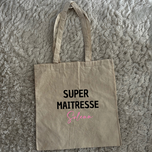 Tote bag Super Maitresse + prénom